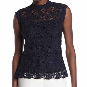 Nanette Lepore Floral Navy Lace Top NWT